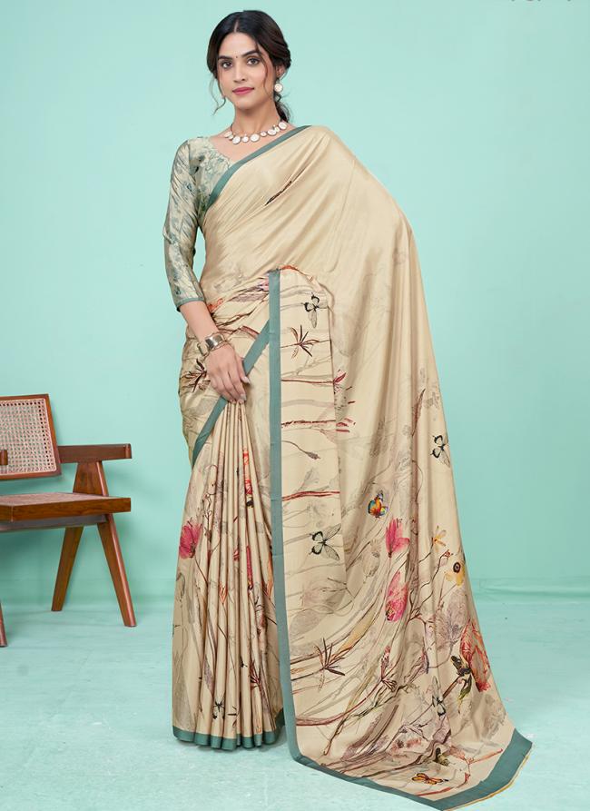 Soft Crepe Beige Casual Wear Printed Saree